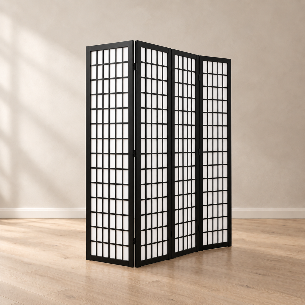 Paravent japonais shoji 4 panneaux, bois, 162 x 170 cm — autre angle