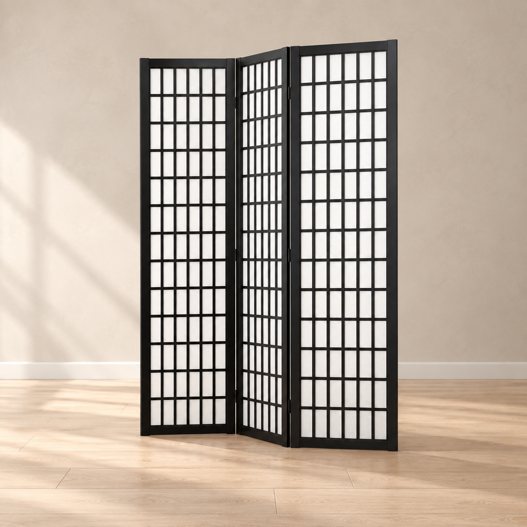 Paravent japonais shoji 3 panneaux, bois noir, 120,5 x 170 cm — vue principale
