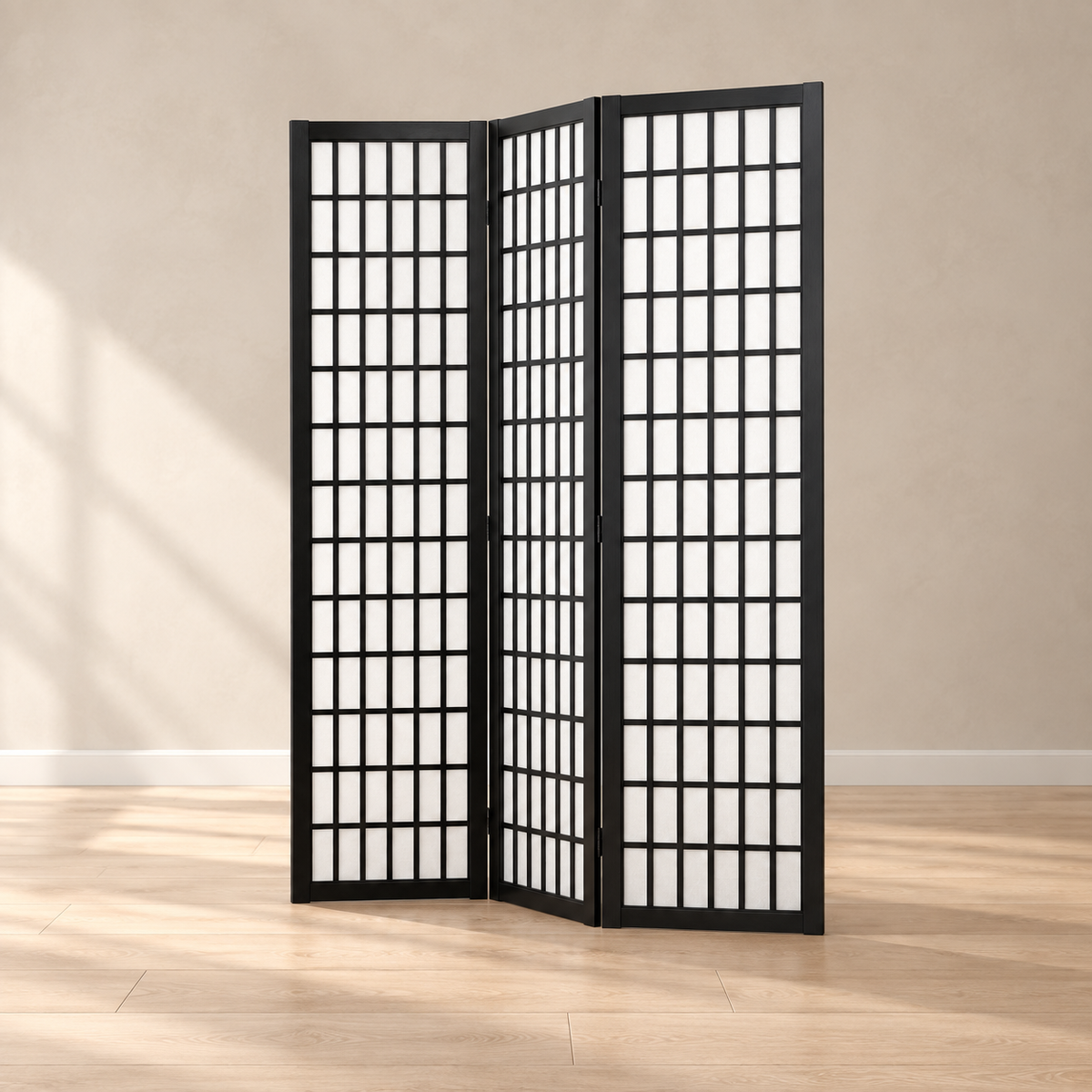 Paravent japonais shoji 3 panneaux, bois noir, 120,5 x 170 cm — vue principale
