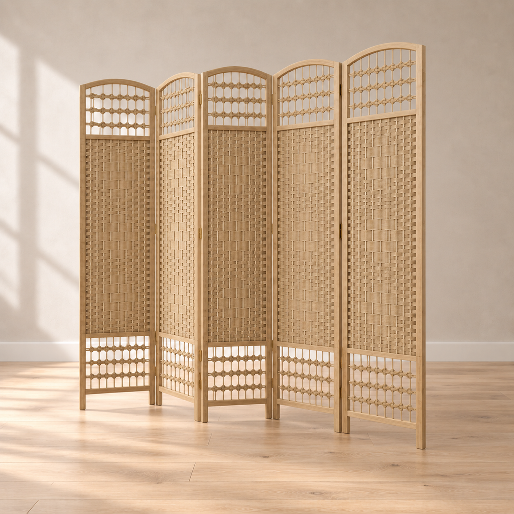 Paravent 6 panneaux bambou et corde tressée naturel, 240 x 170 cm — autre angle