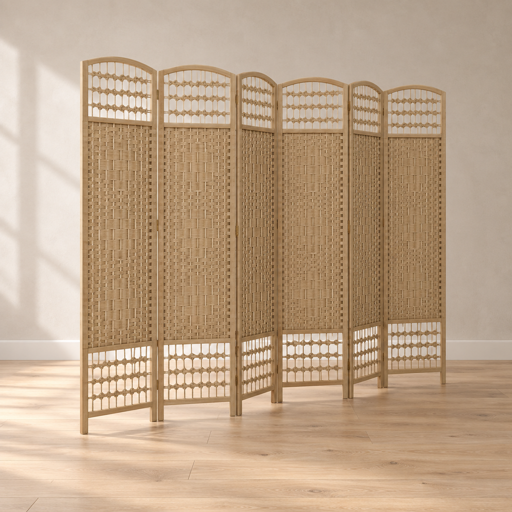 Paravent 6 panneaux bambou et corde tressée naturel, 240 x 170 cm — vue principale