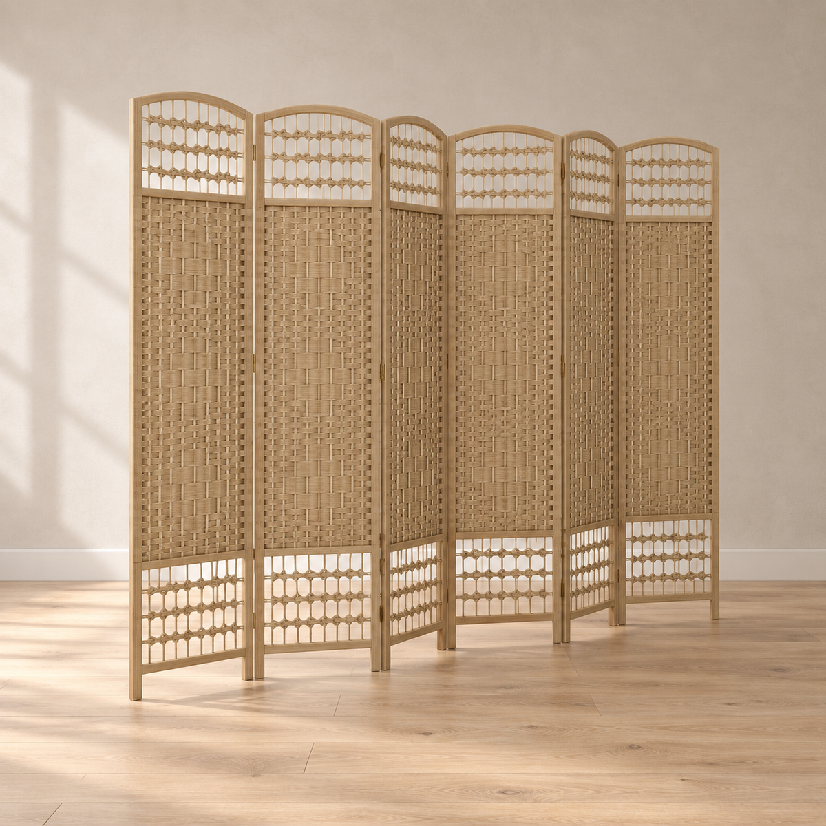 Paravent 6 panneaux bambou et corde tressée naturel, 240 x 170 cm — vue principale