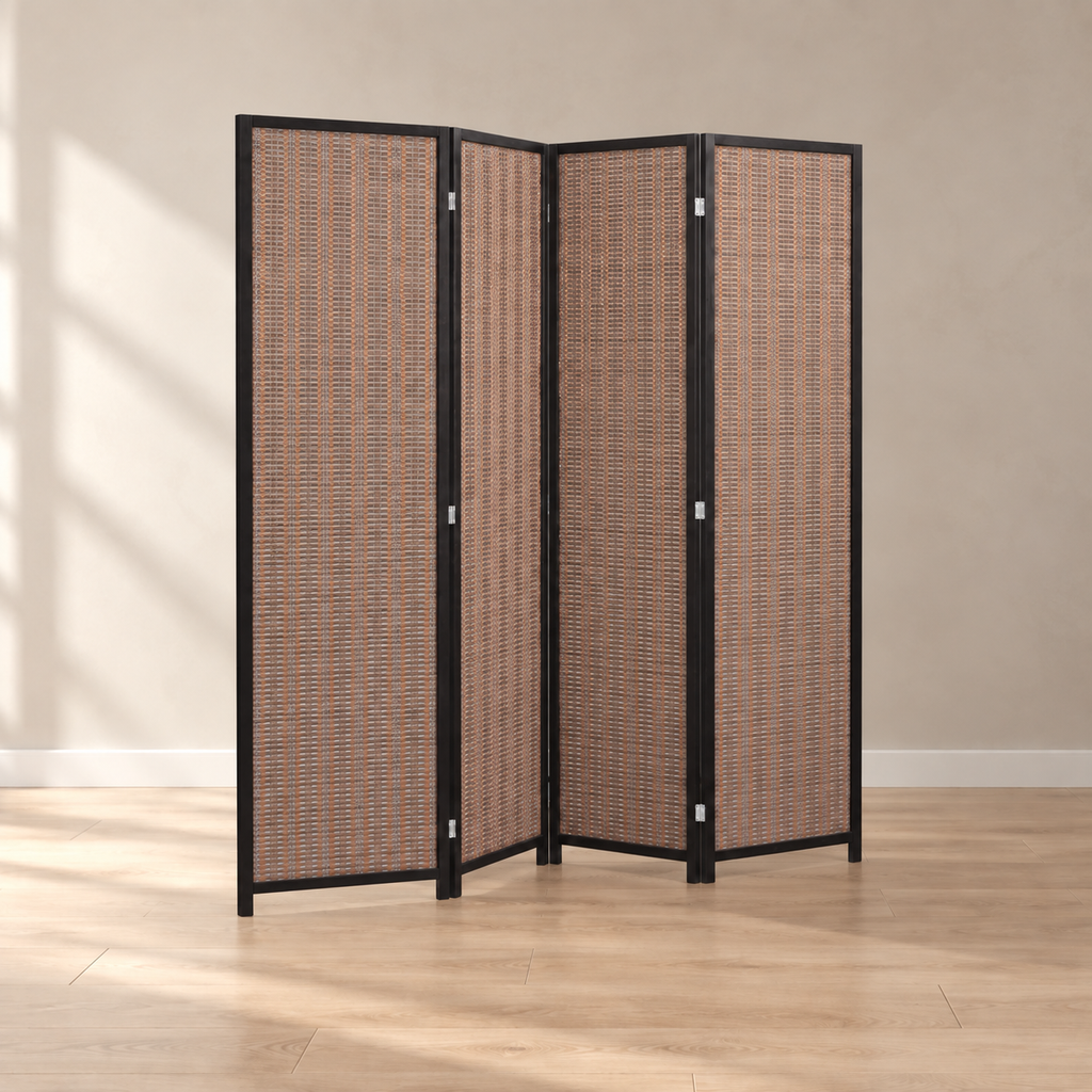 Paravent 4 panneaux bambou tressé, cadre pin, 180 x 180 cm — autre angle