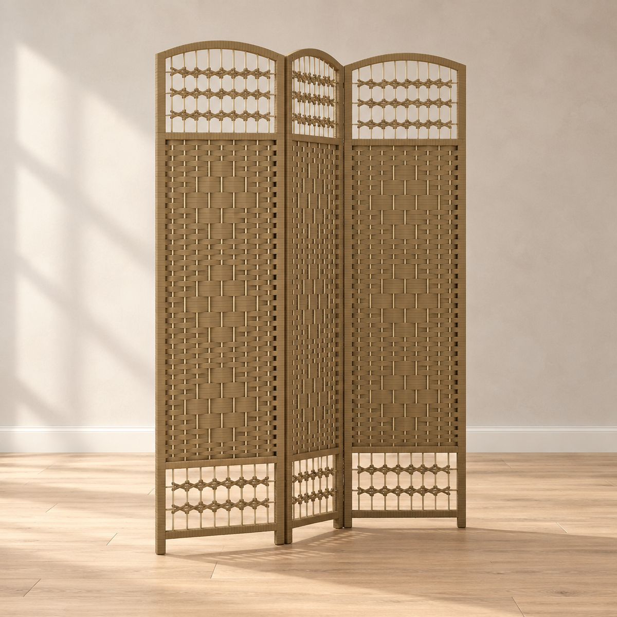 Paravent 3 panneaux tressé, cadre bois, 120 x 170 cm — vue principale