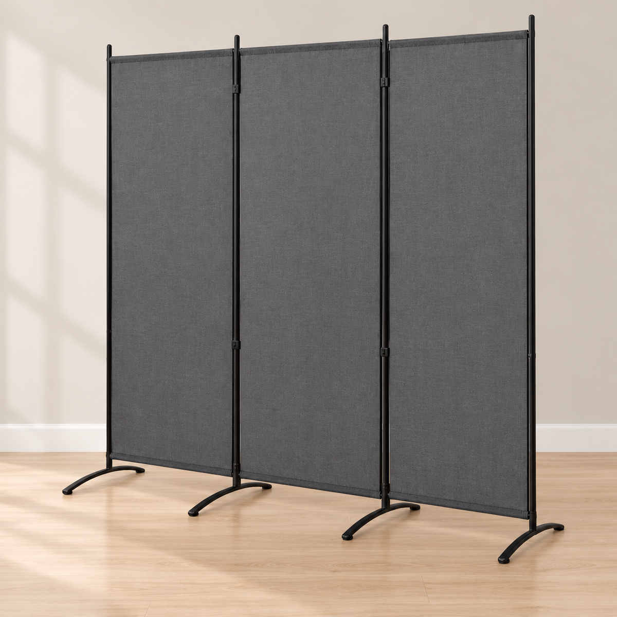 Brise-vue sur pied 3 panneaux, métal et polyester, 253 x 182 cm — autre angle