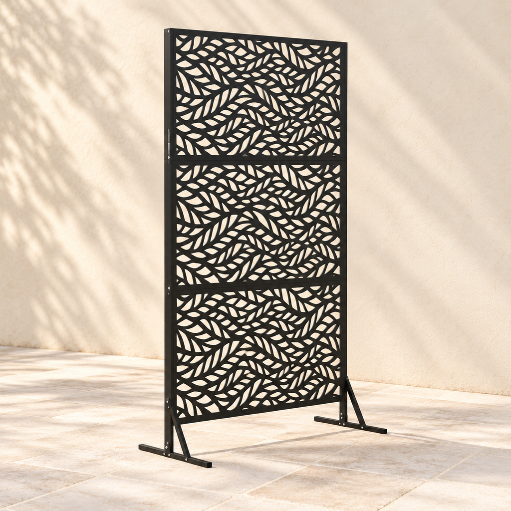 Brise-vue acier noir motif feuilles, 100 x 180 cm — autre angle