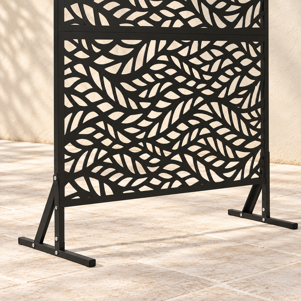 Brise-vue acier noir motif feuilles, 100 x 180 cm — détail du bas