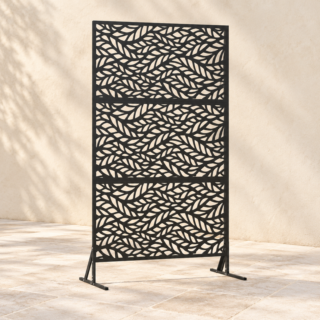 Brise-vue acier noir motif feuilles, 100 x 180 cm — vue principale