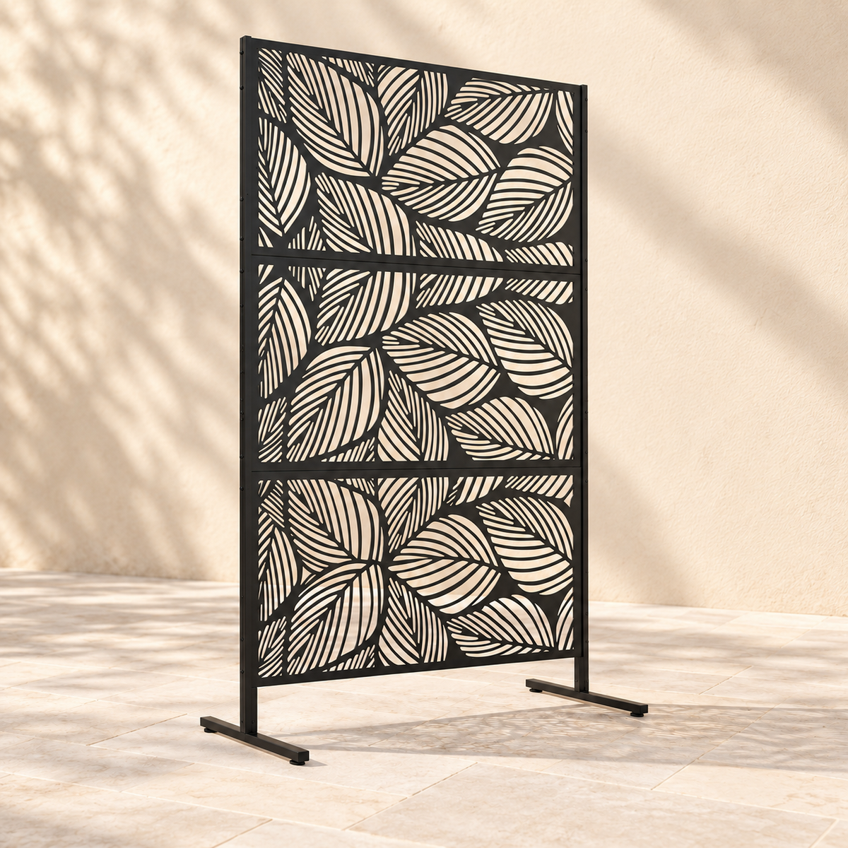 Brise-vue métal noir motif végétal, 122 x 198 cm — autre angle