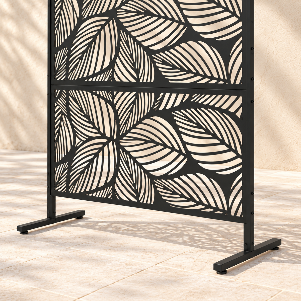 Brise-vue métal noir motif végétal, 122 x 198 cm — détail du bas