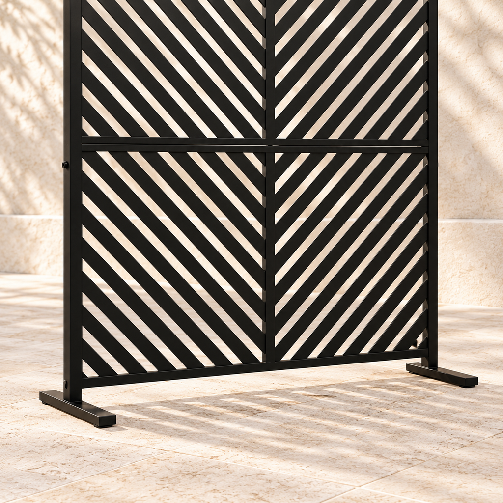 Brise-vue acier découpé autoportant, 122 x 198 cm — détail du bas