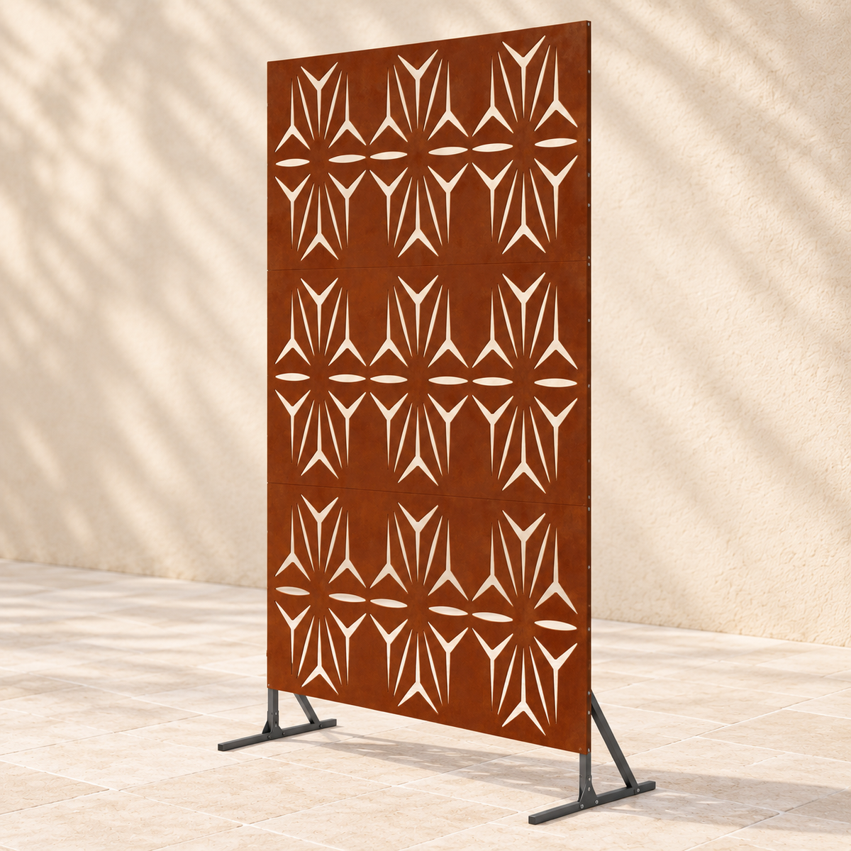 Brise-vue métal effet rouille motif floral, 100 x 180 cm — autre angle