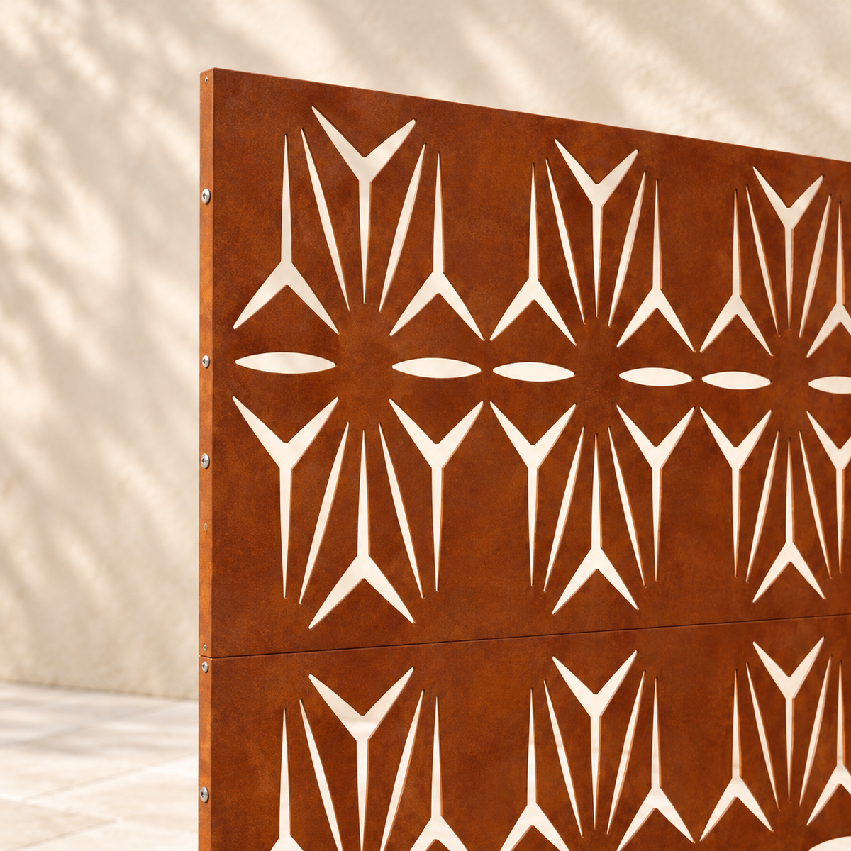 Brise-vue métal effet rouille motif floral, 100 x 180 cm — détail du haut