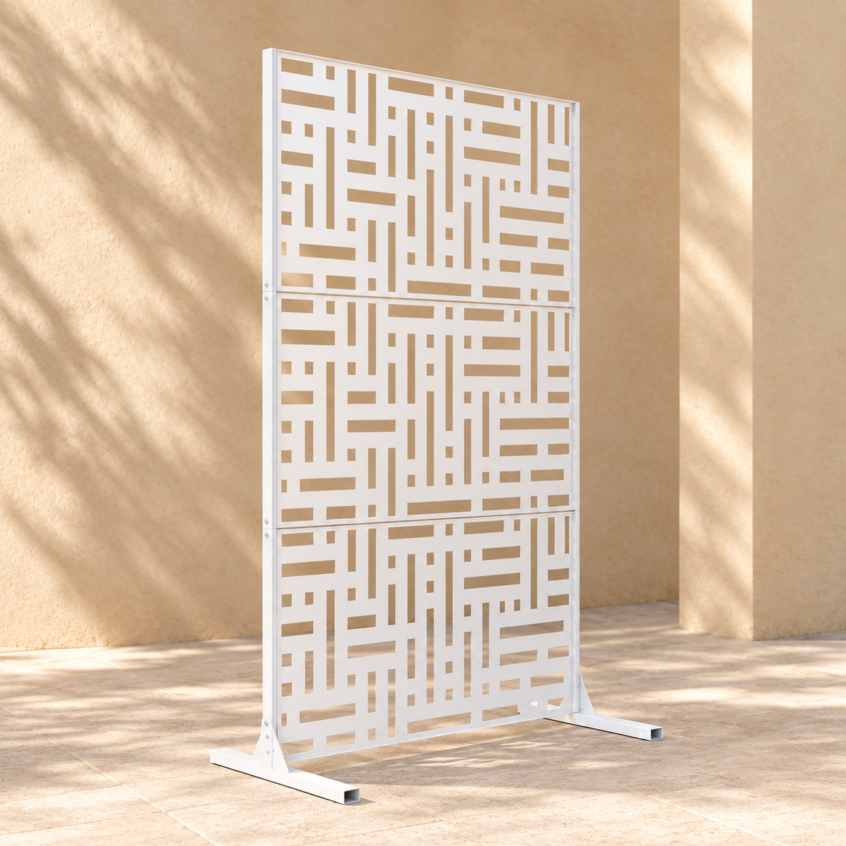 Brise-vue métal blanc ajouré autoportant, 120 x 193 cm — autre angle