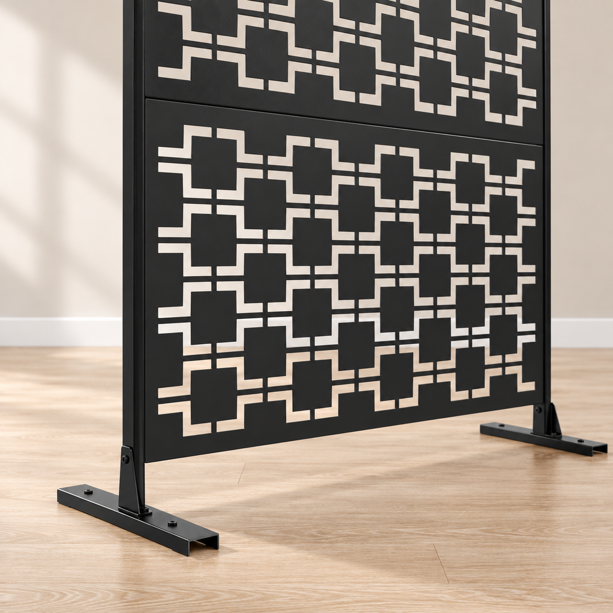 Brise-vue tôle d'acier noire découpée laser, 120 x 190 cm — détail du bas