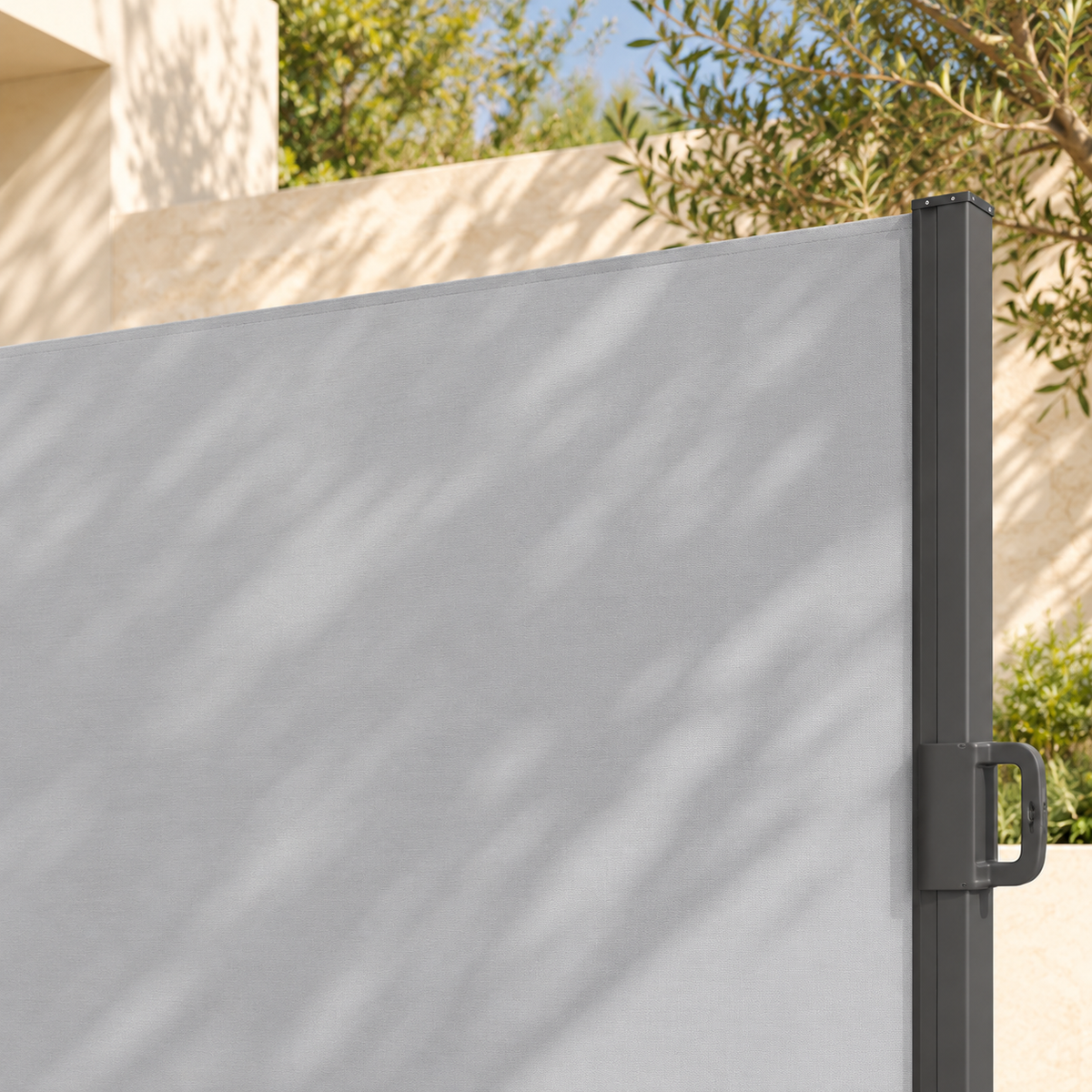 Brise-vue rétractable 300 x 180 cm, aluminium et polyester anti-UV — détail du haut
